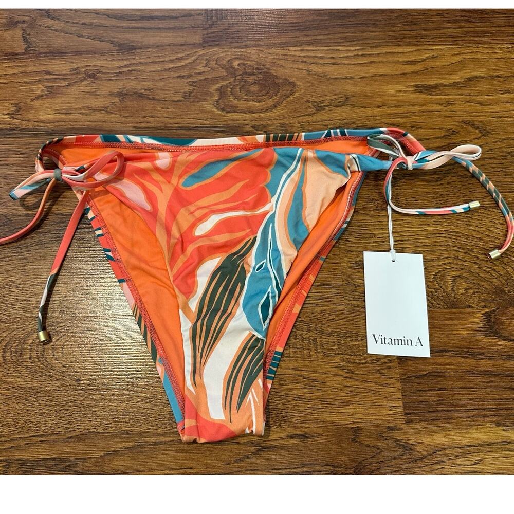 Vitamin A Side Tie Bikini Bottoms Women’s XL Botanical Tropical Print Orange NWT